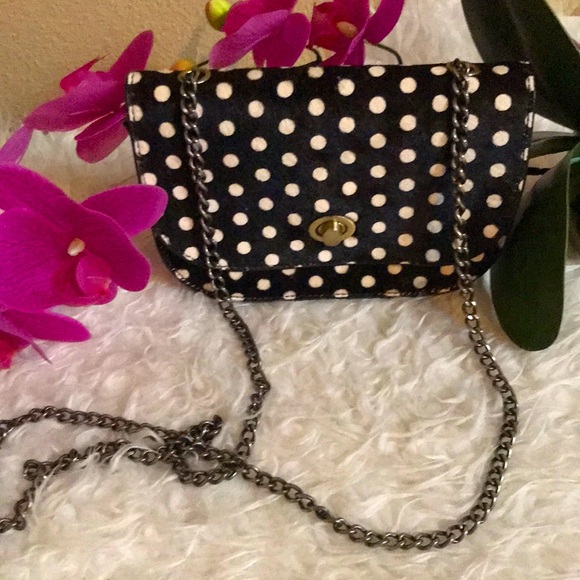 Anthropologie Purse Polka Dot Calf Hair Crossbody Chain Flap Mini Purse - - Picture 1 of 7